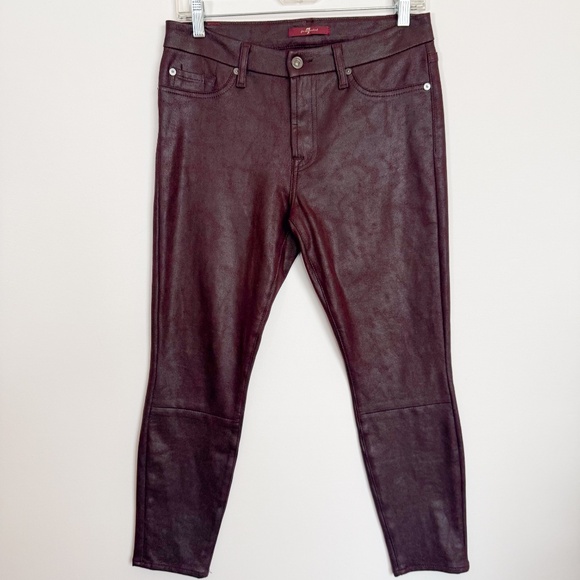 Women 7 For All Mankind 29" Soft Burgundy leather look Skinny Grunge Rock Pants - Picture 11 of 16
